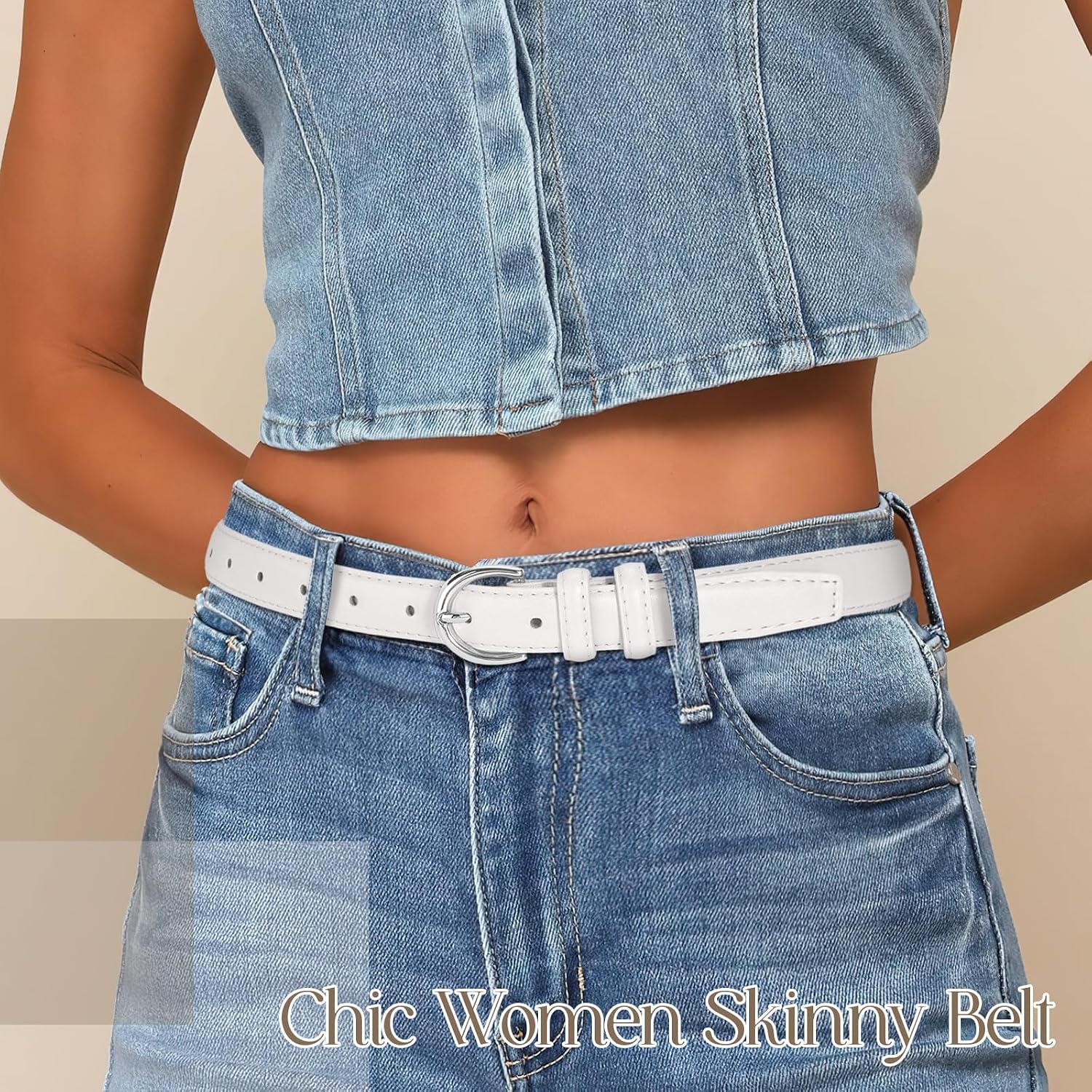 Vintage Leather Belt with Prong Buckle - Image 3